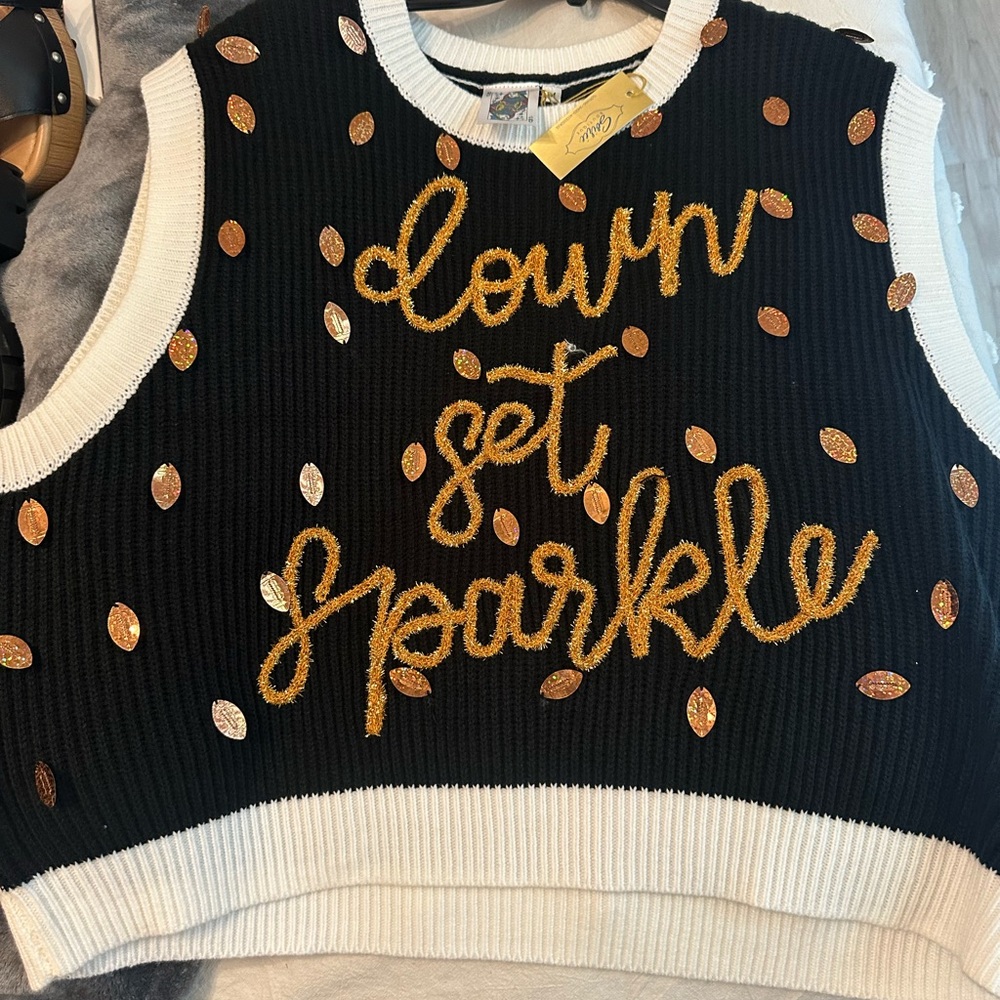 QUEEN OF SPARKLES Black and White Crew Neck Sweater